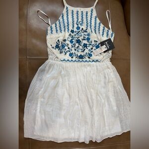 By and by Ivory Dress with Blue Floral Design